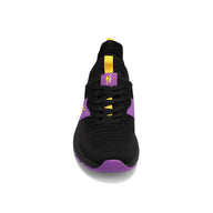 Front view of RIVAL Men's Reign sneaker in black/purple/yellow.