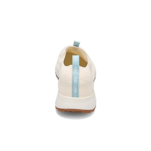 Heel view of RIVAL Women's Drive in Ivory/Light Blue/Gum.