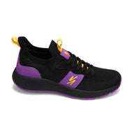 Side view of RIVAL Men's Reign sneaker in black/purple/yellow.
