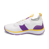Side view of RIVAL Women's Reign in White/Purple/Yellow.