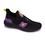 Side view of RIVAL Men's Reign sneaker in black/purple/yellow.