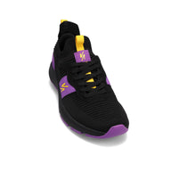 Front view of RIVAL Men's Reign sneaker in black/purple/yellow.