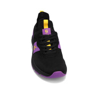 Front view of RIVAL Men's Reign sneaker in black/purple/yellow.