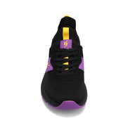 Front view of RIVAL Men's Reign sneaker in black/purple/yellow.