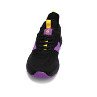 Front view of RIVAL Men's Reign sneaker in black/purple/yellow.