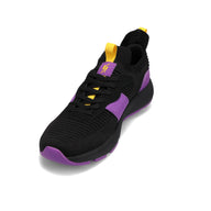 Front view of RIVAL Men's Reign sneaker in black/purple/yellow.