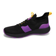 Side view of RIVAL Men's Reign sneaker in black/purple/yellow.