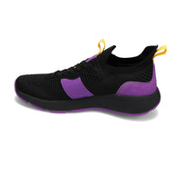 Side view of RIVAL Men's Reign sneaker in black/purple/yellow.