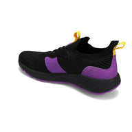 Angled back view of RIVAL Men's Reign sneaker in black/purple/yellow.