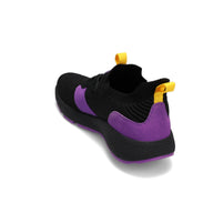 Angled back view of RIVAL Men's Reign sneaker in black/purple/yellow.