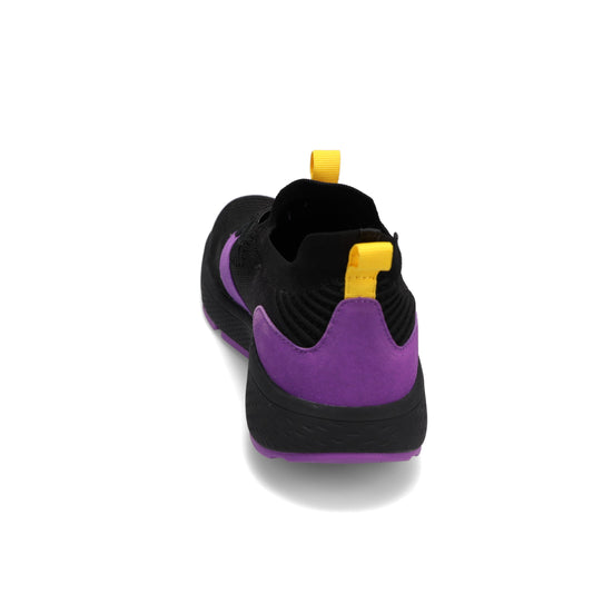 Back view of RIVAL Men's Reign sneaker in black/purple/yellow.
