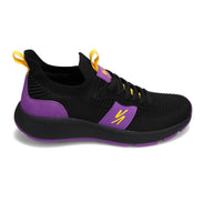 Side view of RIVAL Men's Reign sneaker in black/purple/yellow.